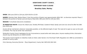 Temporary Road Closure: Brackley Gate, Morley